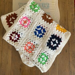 Vintage handmade granny square crochet blanket